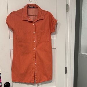 Orange Button-Up mini Jean dress